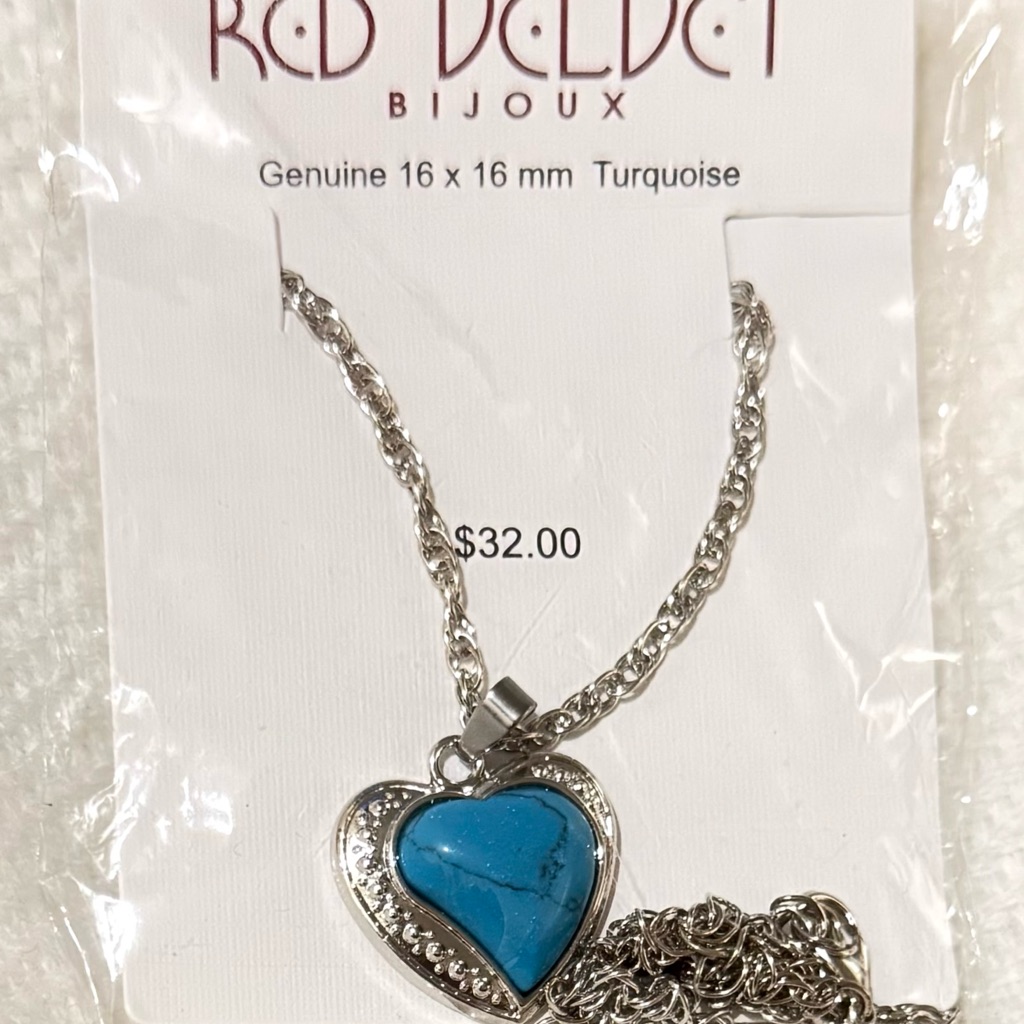 Red Velvet Bijoux Genuine Turquoise And Silvertone Heart Necklace